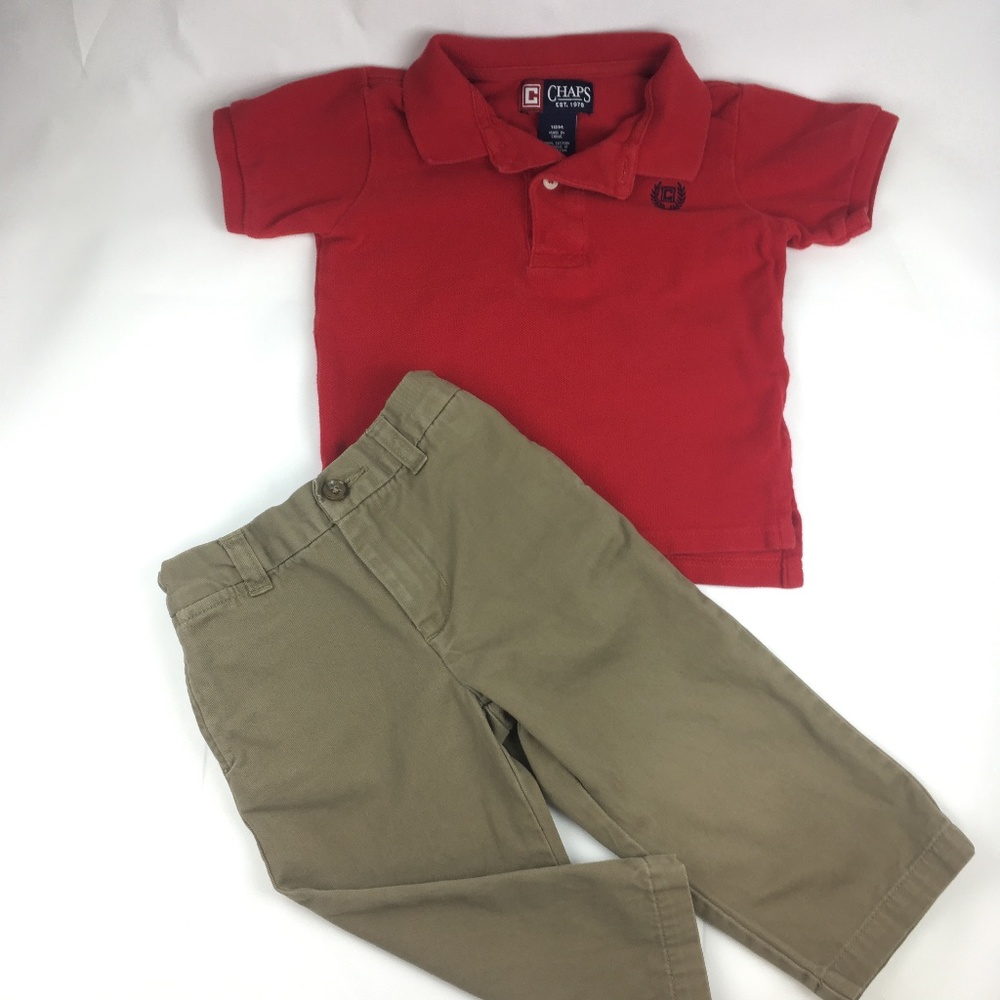 18 Month Outfit Khaki Pants and Red Polo 2 pc Set